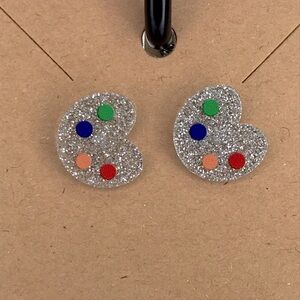 Glitter Artist Palette Earrings with Color Dots Teacher Fashion Jewelry